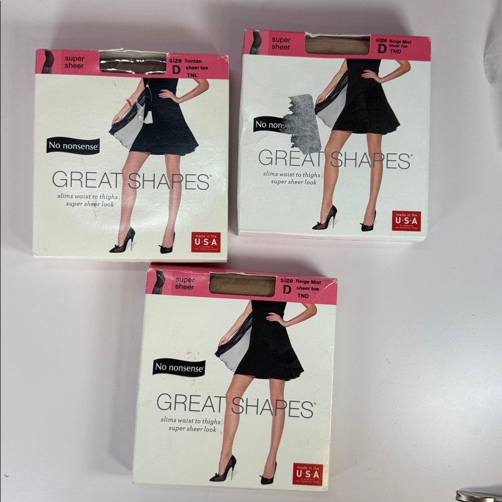One pair No Nonsense Great Shapes Super Sheer Pantyhose size D various colors